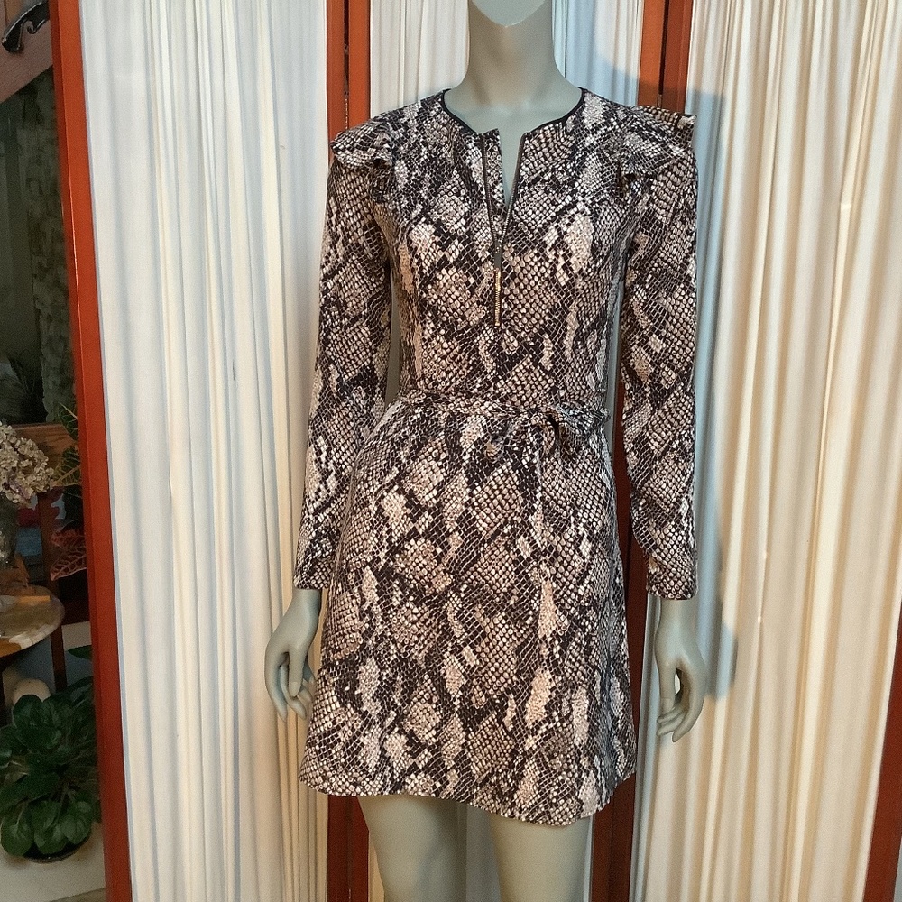 NWT Karen Millen SNAKESKIN PRINT MINI DRESS Skirt Flared Size US 2